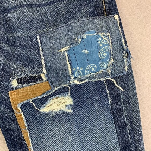 Ralph Lauren Polo Mens 33 Blue Distressed Jeans Sullivan Slim Patchwork 33x32 - Picture 6 of 16